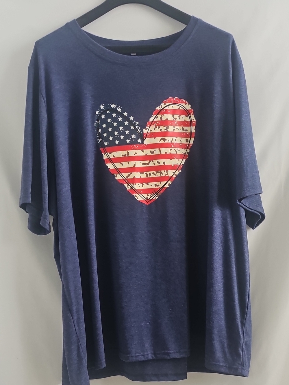 Girls Navy Short Sleeve Tee with Patriotic Heart Graphic